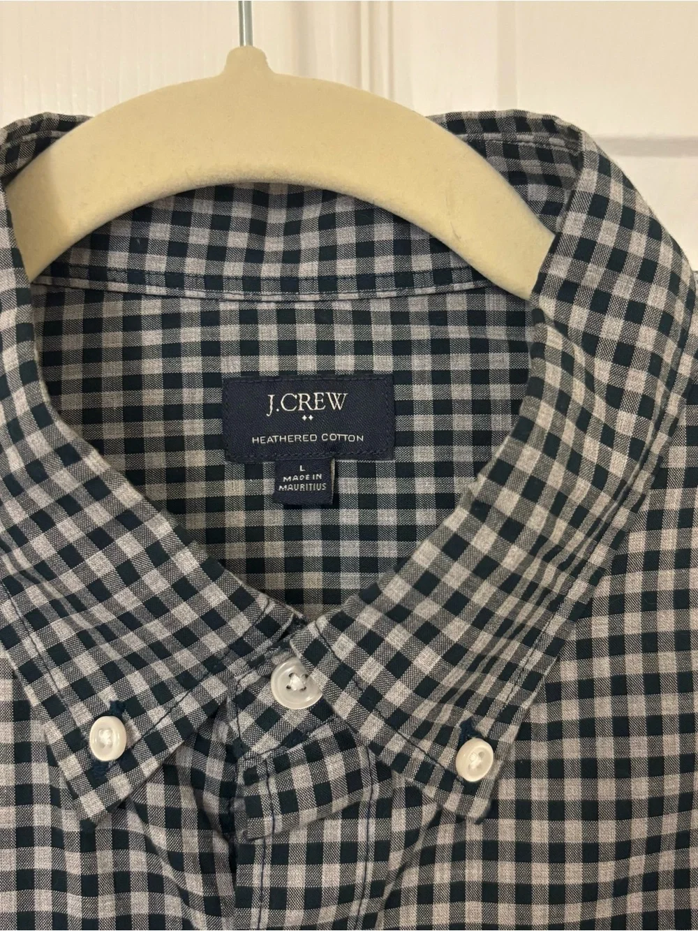 J. Crew Men’s Navy and Gray Gingham Button-Down Shirt